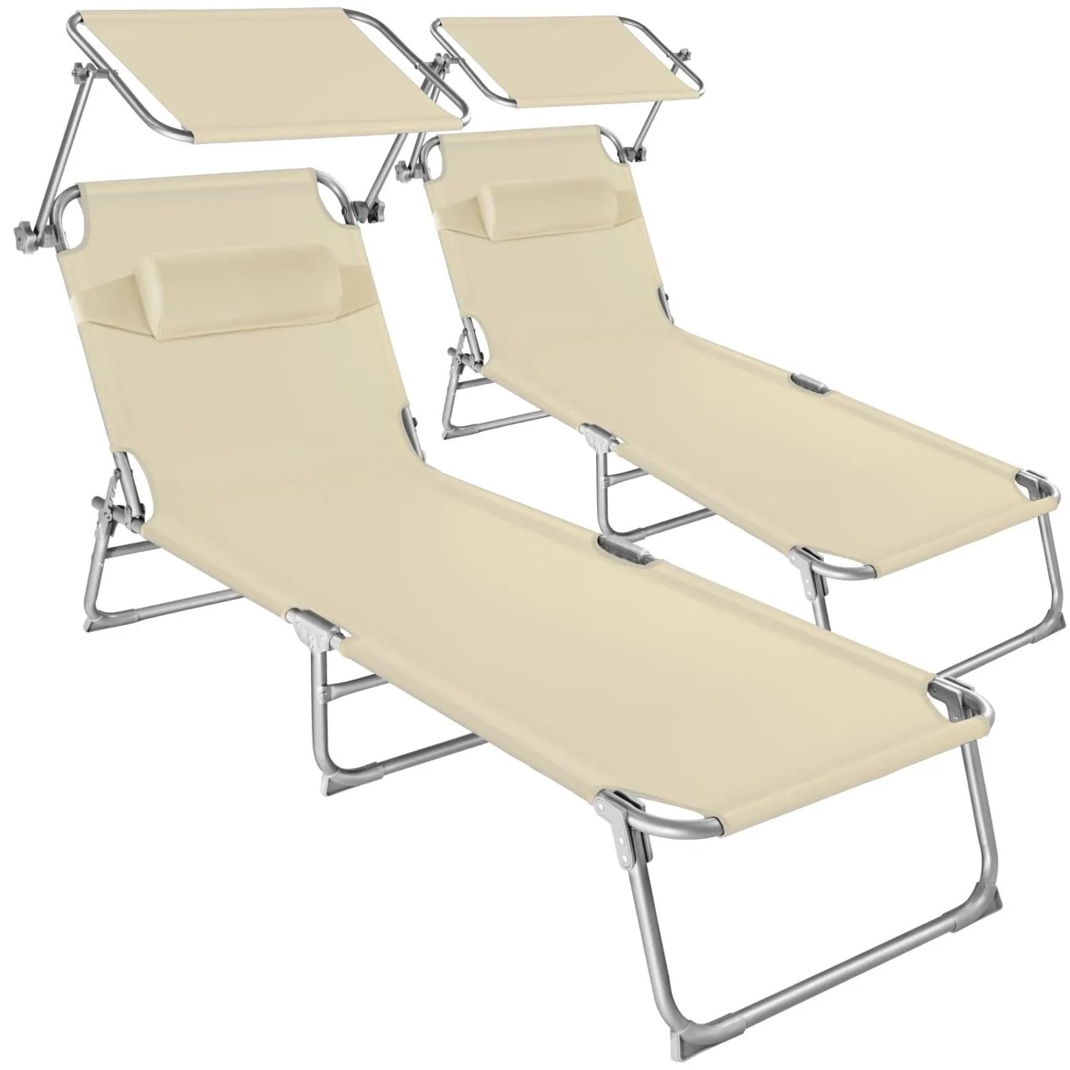 Tectake 2Er Set Gartenliege Chloé Klappbar Stufenlos Verstellbares Sonnendach  190 x 68 x 65 cm Beige