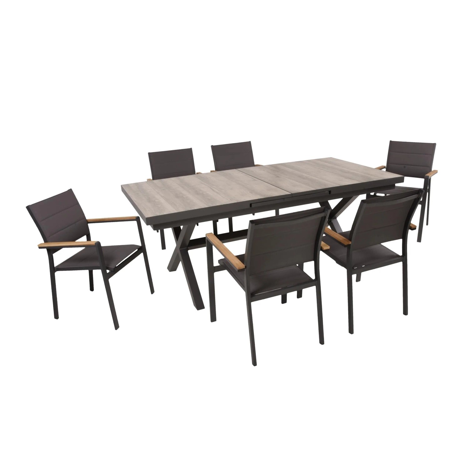 DELUKE Garten-Sitzgruppe JOANA 7-tlg. Teak Hellbraun Gartenmöbel-Set Gartengarnitur Garten-Essgruppe Stühle E Esstisch