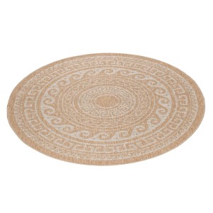 Beiger, runder Ayyildiz Outdoor-Teppich Comilla mit Muster, 120x120 cm.