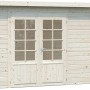 Palmako Ella Holz-Gartenhaus, unbehandelt, mit Pultdach und zwei Türen.