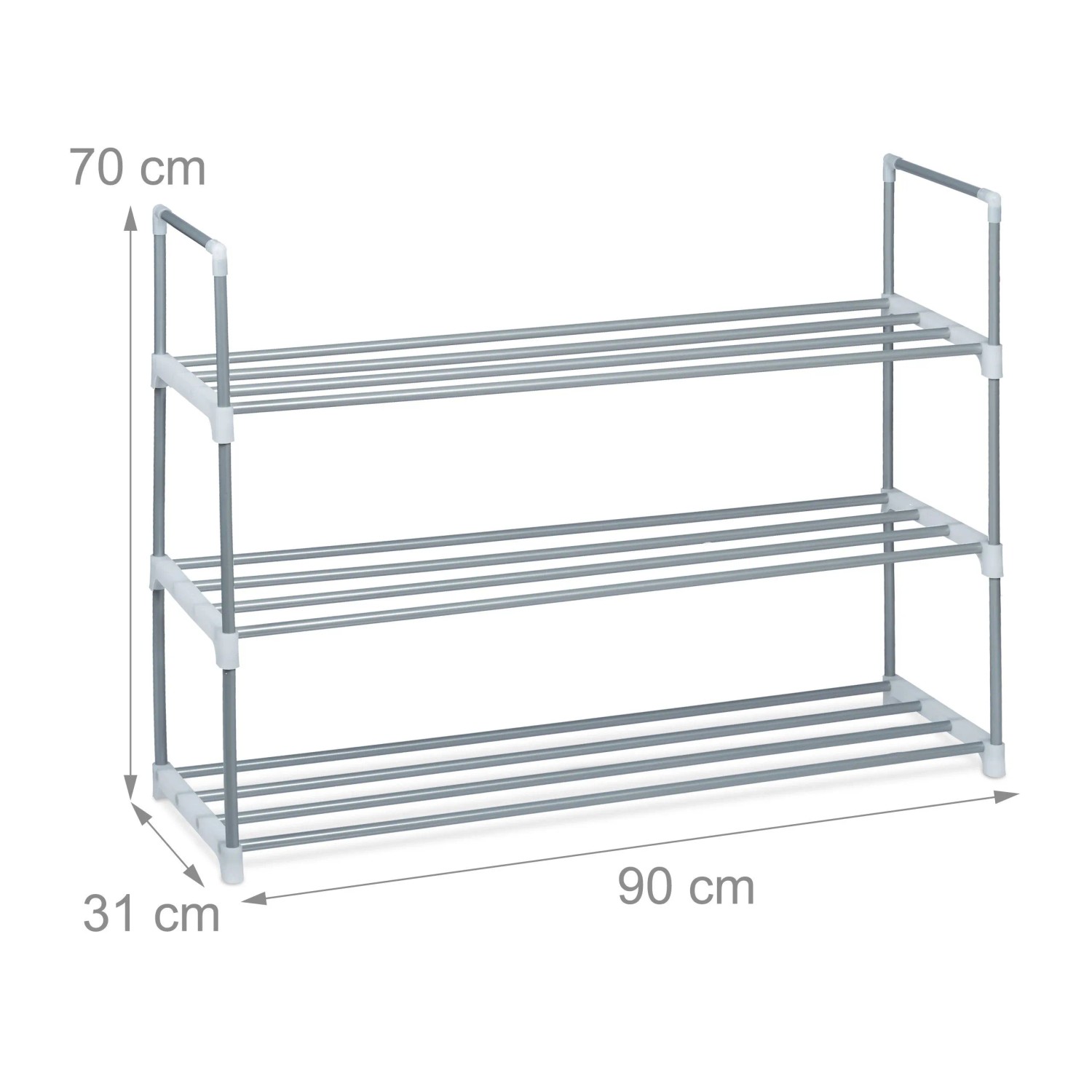 Relaxdays Schuhregal Metall Silber Stecksystem 70 cm x 90 cm x 31 cm 1,2 kg_4