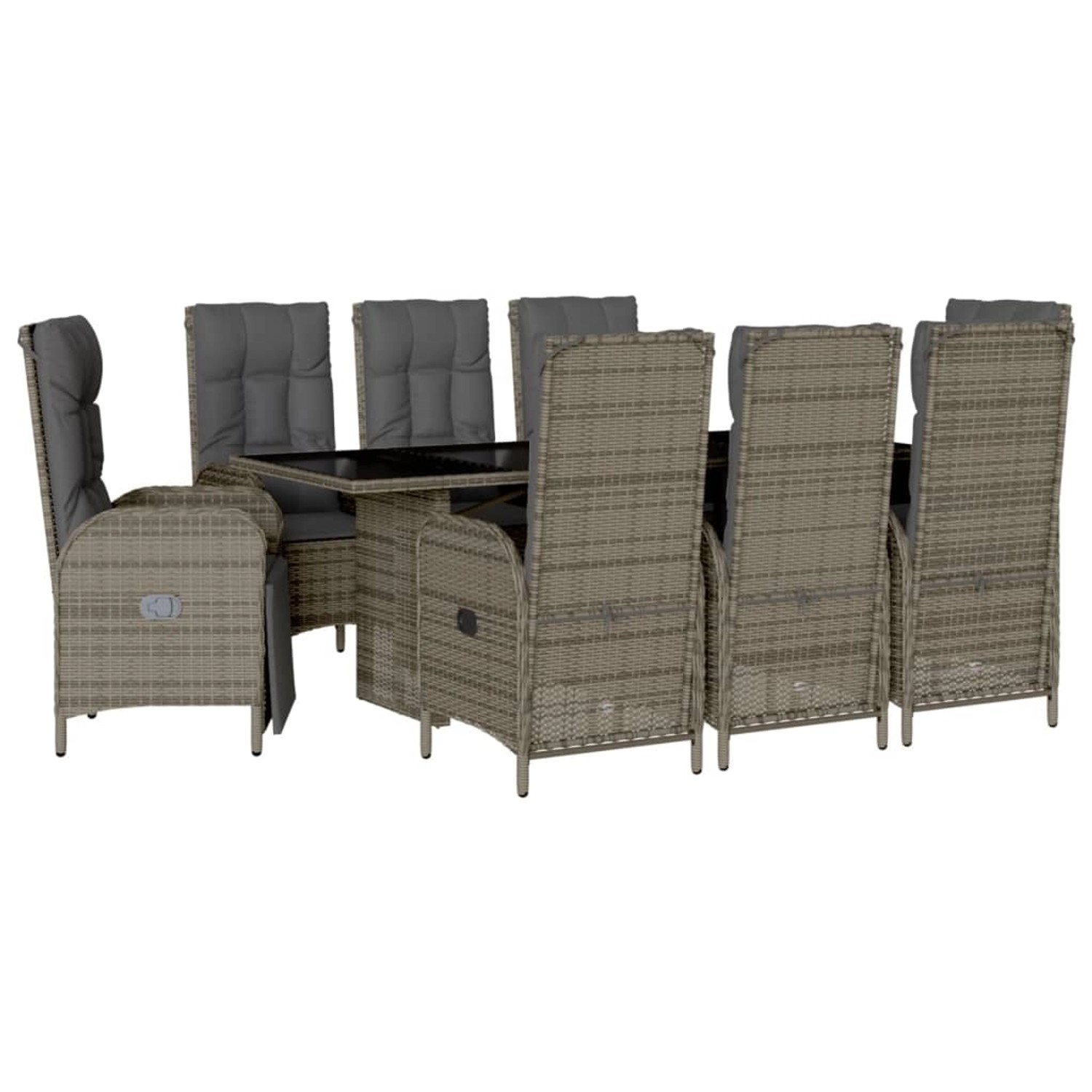 vidaXL 9-Tlg Garten-Essgruppe mit Kissen Grau Poly Rattan 3213529 günstig online kaufen