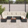 vidaXL Garten-Sofa-Set, 8-teilig, schwarz, Poly Rattan mit beigen Kissen und Tisch.