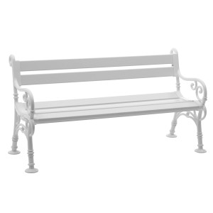 Weiße Blome-Tillmann 3er Gartenbank Linderhof (60x85x160cm) aus Kunststoff mit geschwungenen Armlehnen.