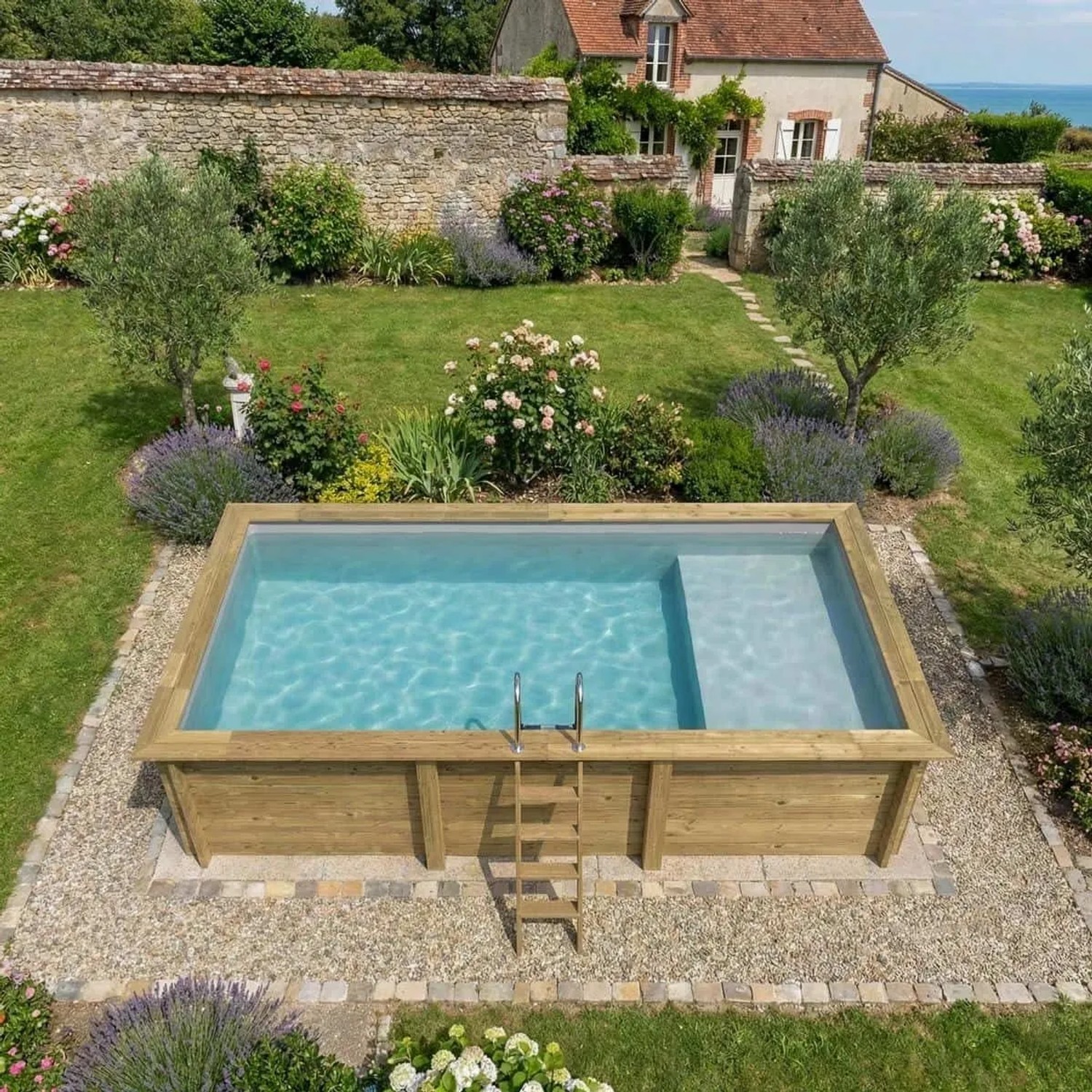 ALTANKA Holzpool Aqua 6,1x2,85 Höhe 1,31 m GRAU mit Liegefläche mit am Beton Verschraubten Stützen BAS7307OSPL2+PLA307_3