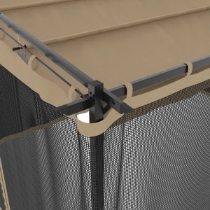 Detailaufnahme: vidaXL Pavillon 4x3m, Taupe, mit Stahlrahmen und Netzwänden.