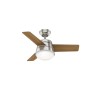 HUNTER FANS Deckenventilator Finley Nickel mit Holzflügeln und Beleuchtung.