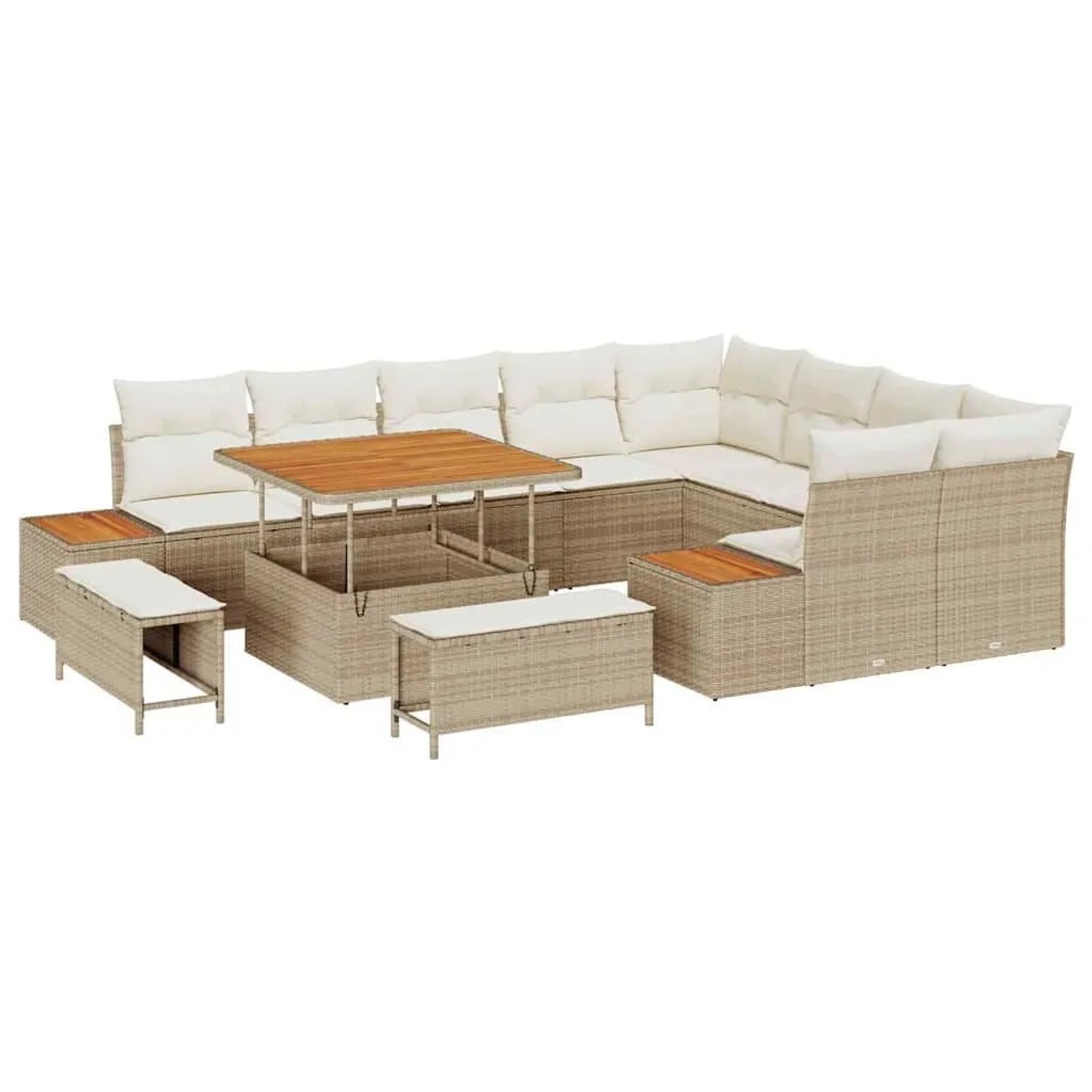 vidaXL Gartensofa-Set mit Kissen mit Speicher 12 Stk Beige Poly Rattan 3364896