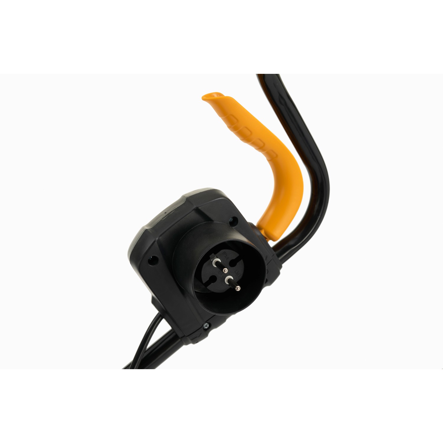 Detailaufnahme: Alpina Elektro-Vertikutierer ASC 1.3 E, Bedienelemente und Kabelanschluss.