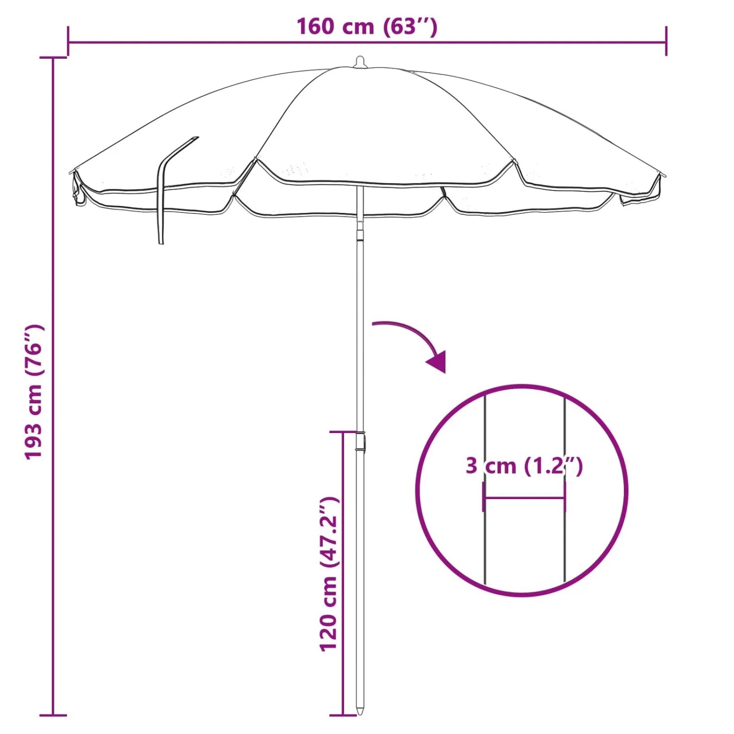 vidaXL Sonnenschirm Tarnmuster, 161x161x193cm, Polyester. Maße und Details im Bild.