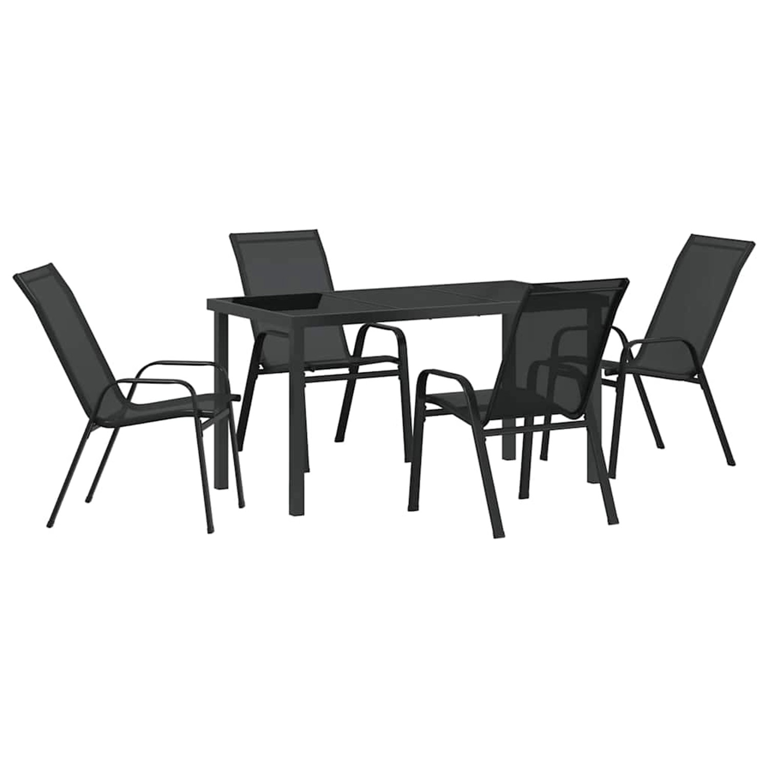 vidaXL 5-Teiliges Garten-Esszimmer-Set aus Schwarzem Textilene und Stahl 3379116