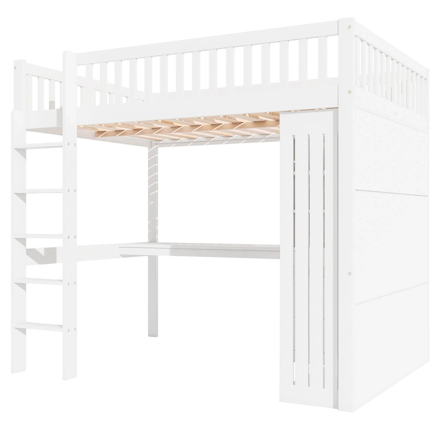 okwish Hochbett 140x200cm mit Schreibtisch Kleiderschrank Kinderzimmer Weiß ohne Matratze