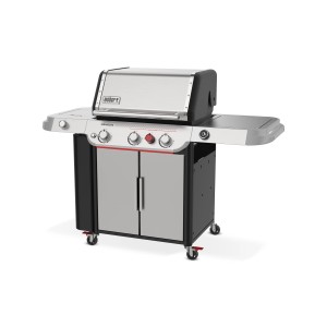 Weber Genesis SP-335W GBS Gasgrill, silberfarben, mit drei Brennern, Sear Zone und Unterschrank.