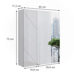 Vicco Badspiegelschrank Irma, weiß hochglanz, 60x75 cm, mit Maßangaben.