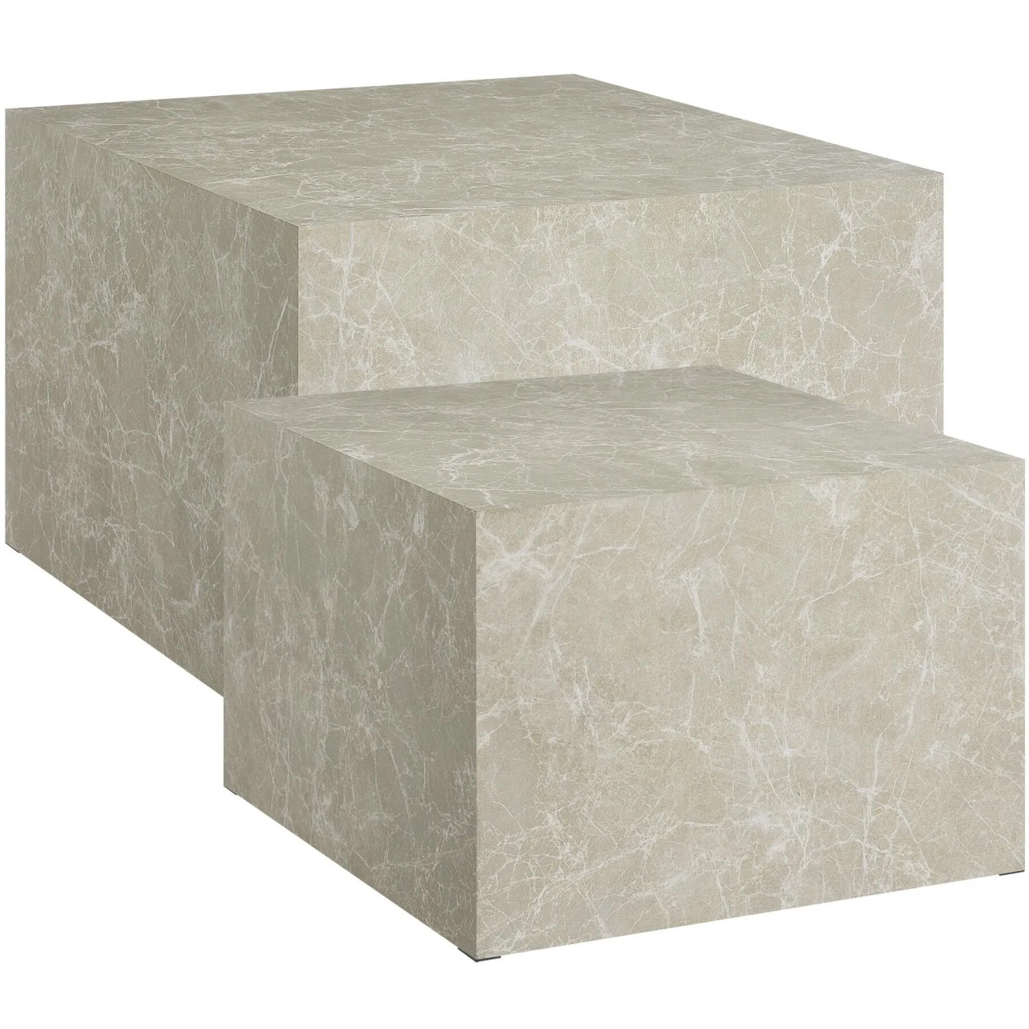 Tectake 2Er Set Couchtische Lacey 60 x 60 x 40 cm   50 x 50 x 35 cm  Travertinoptik Keine Montage  60 x 60 x 40 cm Travertin Optik