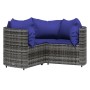 Graues 4-tlg. vidaXL Garten-Lounge-Set aus Rattan mit blauen Kissen.