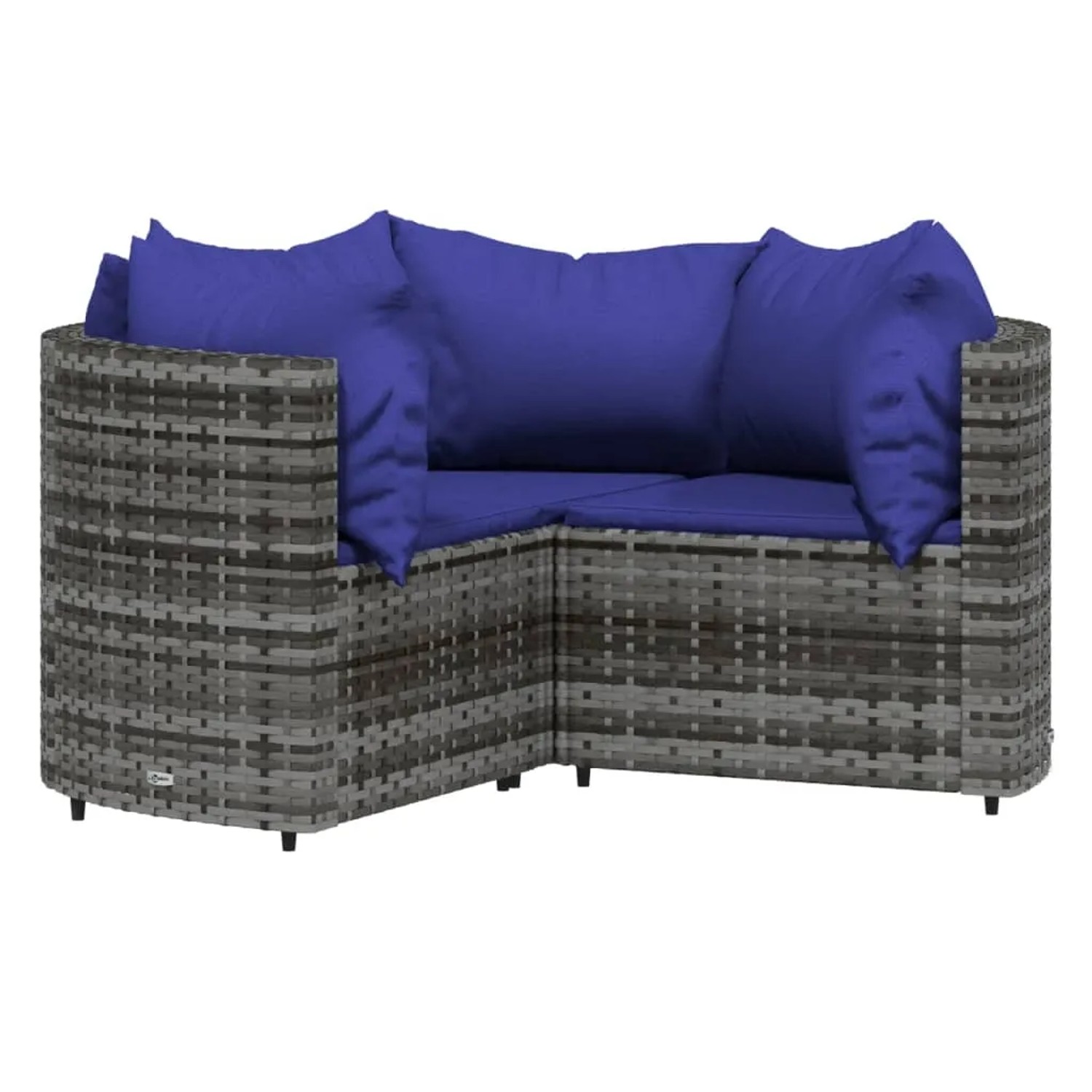 Graues 4-tlg. vidaXL Garten-Lounge-Set aus Rattan mit blauen Kissen.