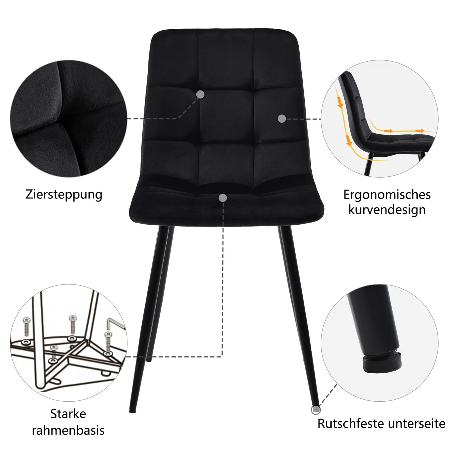 Merax Essgruppe 5-tlg mit 117cm Esstisch 4 Samtstühle Schwarz Tischbeine Schwarz_5