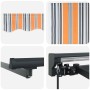 vidaXL Einziehbare Markise, blau-orange gestreift, mit Details zu Stoff und Mechanismus.