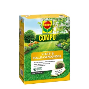 Compo Start-Rasen Langzeit-Dünger, 3 kg Packung für dichten, grünen Rasen.
