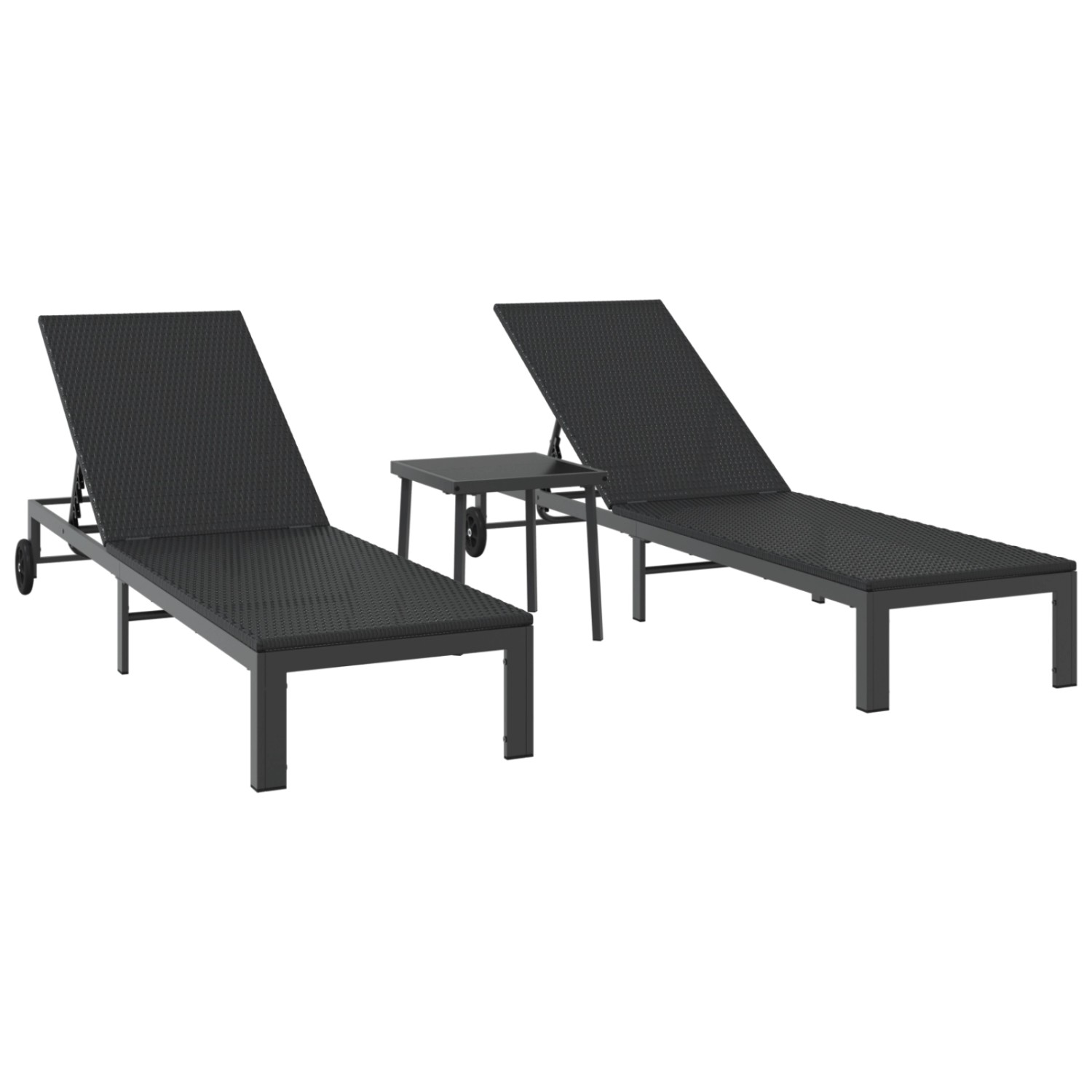 vidaXL Sonnenliegen 2 Stk mit Rädern und Tisch Schwarz Poly Rattan 42004131 günstig online kaufen