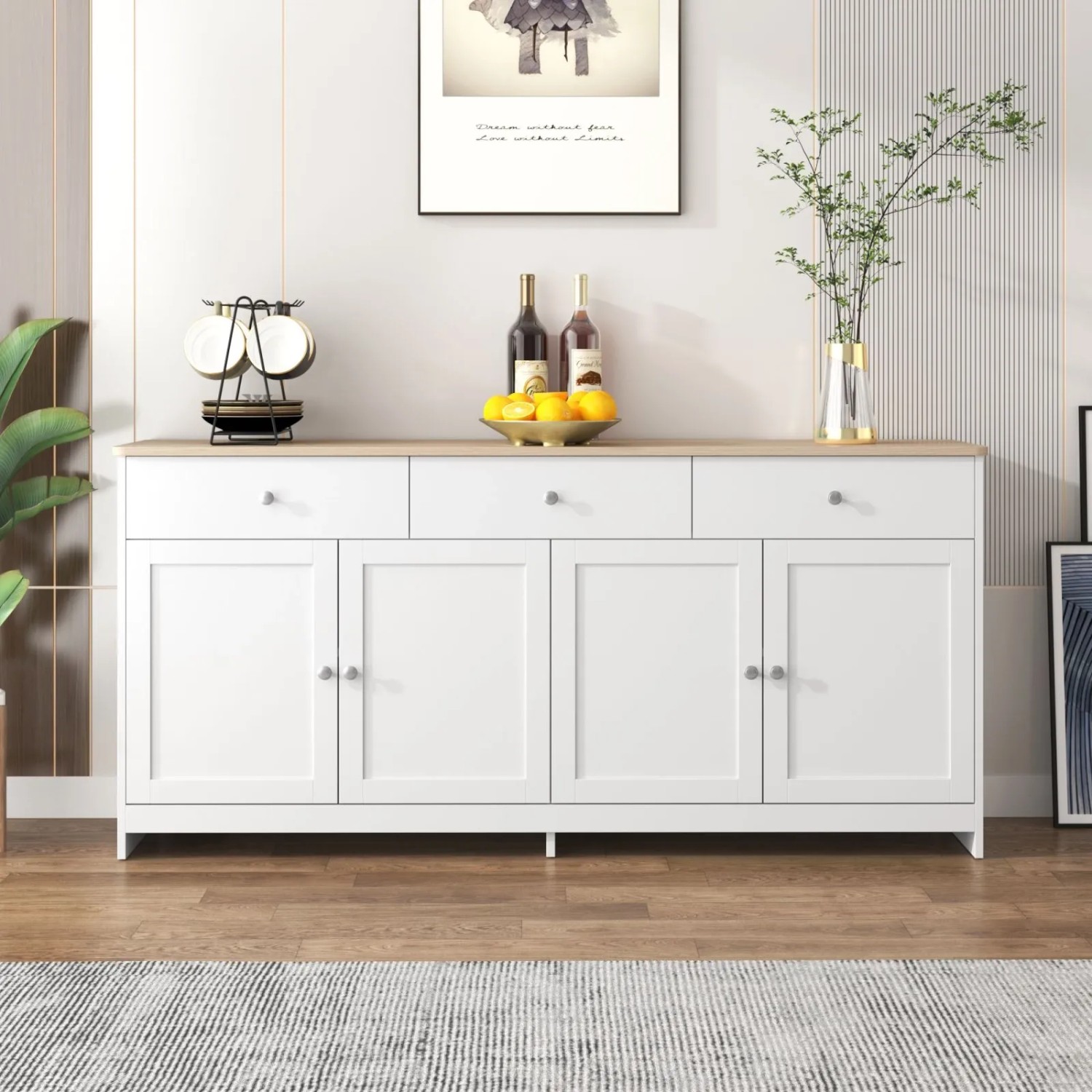 PXloue Sideboard Küchenschrank mit 4 Türen 3 Schubladen fur Wohnzimmer_2