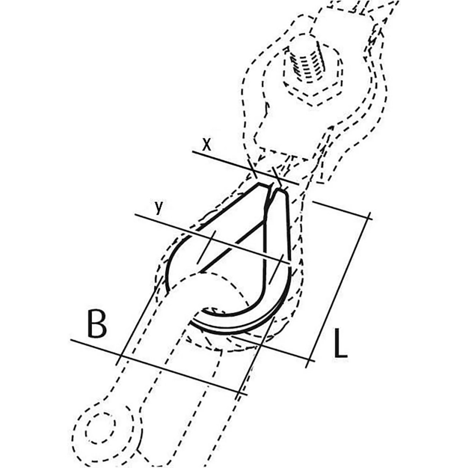 Technische Zeichnung einer Conacord Seilkausche aus Stahl, 34 mm lang, mit Maßangaben und Seilführung.