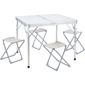 Camping-Set Arinos, 5-teilig: Klappbarer Tisch mit 4 Hockern, ideal für Camping und Outdoor.