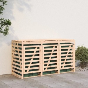 DELUKE 3er Mülltonnenbox Kiefernholz BOUMI 240x91,5x128,5cm Natur Mülltonnenverkleidung Für 3 Tonnen Müllbox Aus Holz
