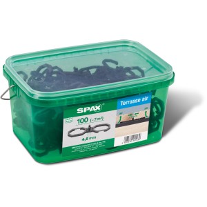 Spax Air Abstandhalter, 100 Stück im grünen Behälter für Terrassendielen.