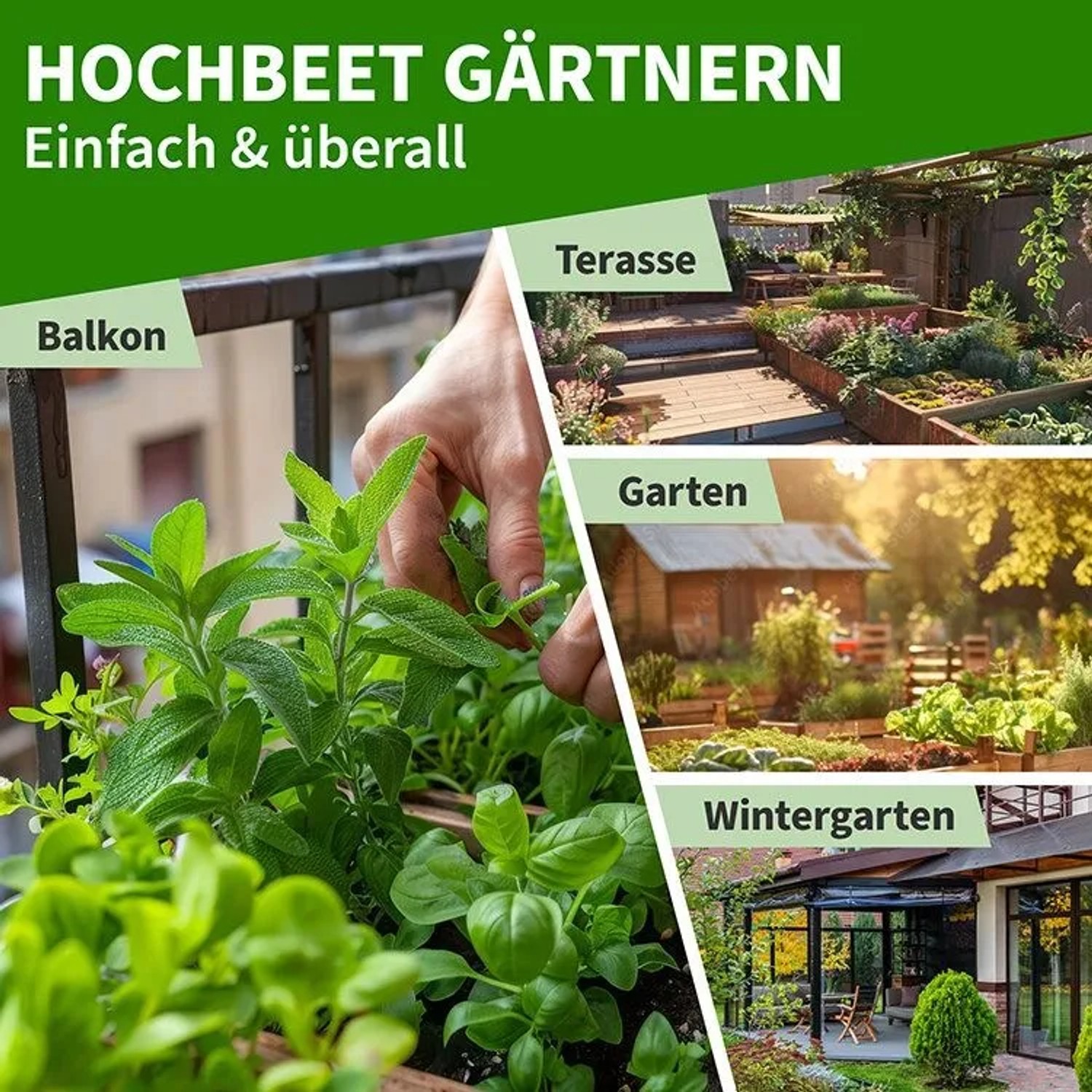 TTL Garden Hochbeet aus Holz für Balkon, Terrasse und Garten. Kompaktes Hochbeet mit Ablage.