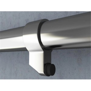 Detailaufnahme: Edelstahl-Laufschiene mit Stopper für Glas-Schiebetür.