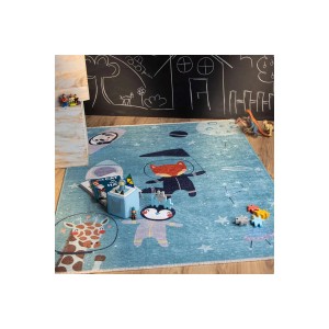 Bunter Kinderteppich (115x170 cm) mit Weltraummotiv für das Kinderzimmer.