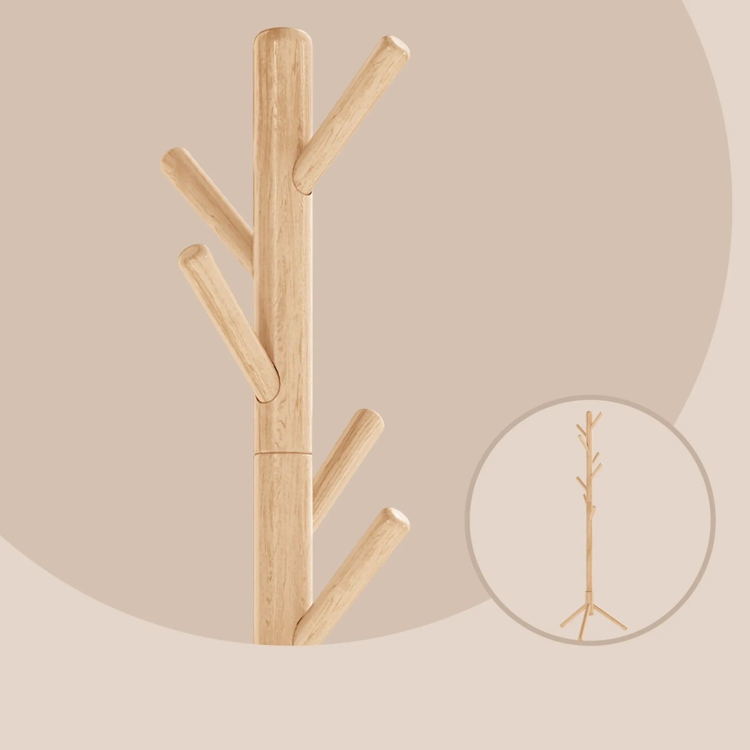 Songmics Garderobenständer Andi aus Massivholz mit 8 Haken in Natur.