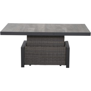 Rechteckiger Siena Garden Gartentisch Corido in Holzkohlegrau mit geflochtenem Sockel.