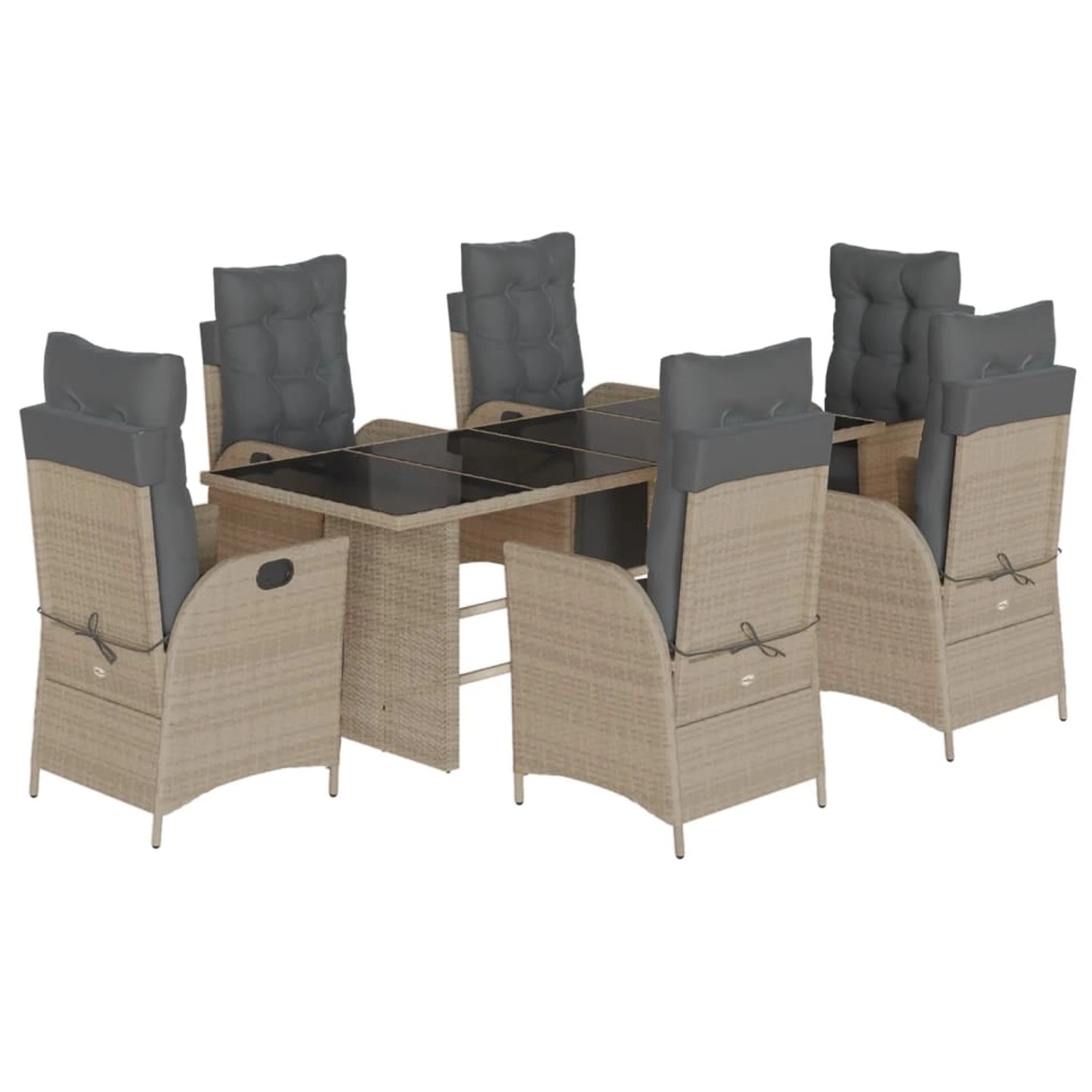 vidaXL 7-Tlg Garten-Essgruppe mit Kissen Hellgrau Poly Rattan 3213362 günstig online kaufen