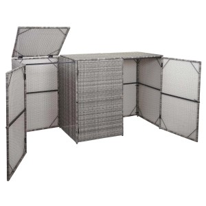 Proregal 3er-Mülltonnenverkleidung HxBxT 110x195x66 cm Poly-Rattan 3x120L Grau Mülltonnenbox Mülltonnenabdeckung