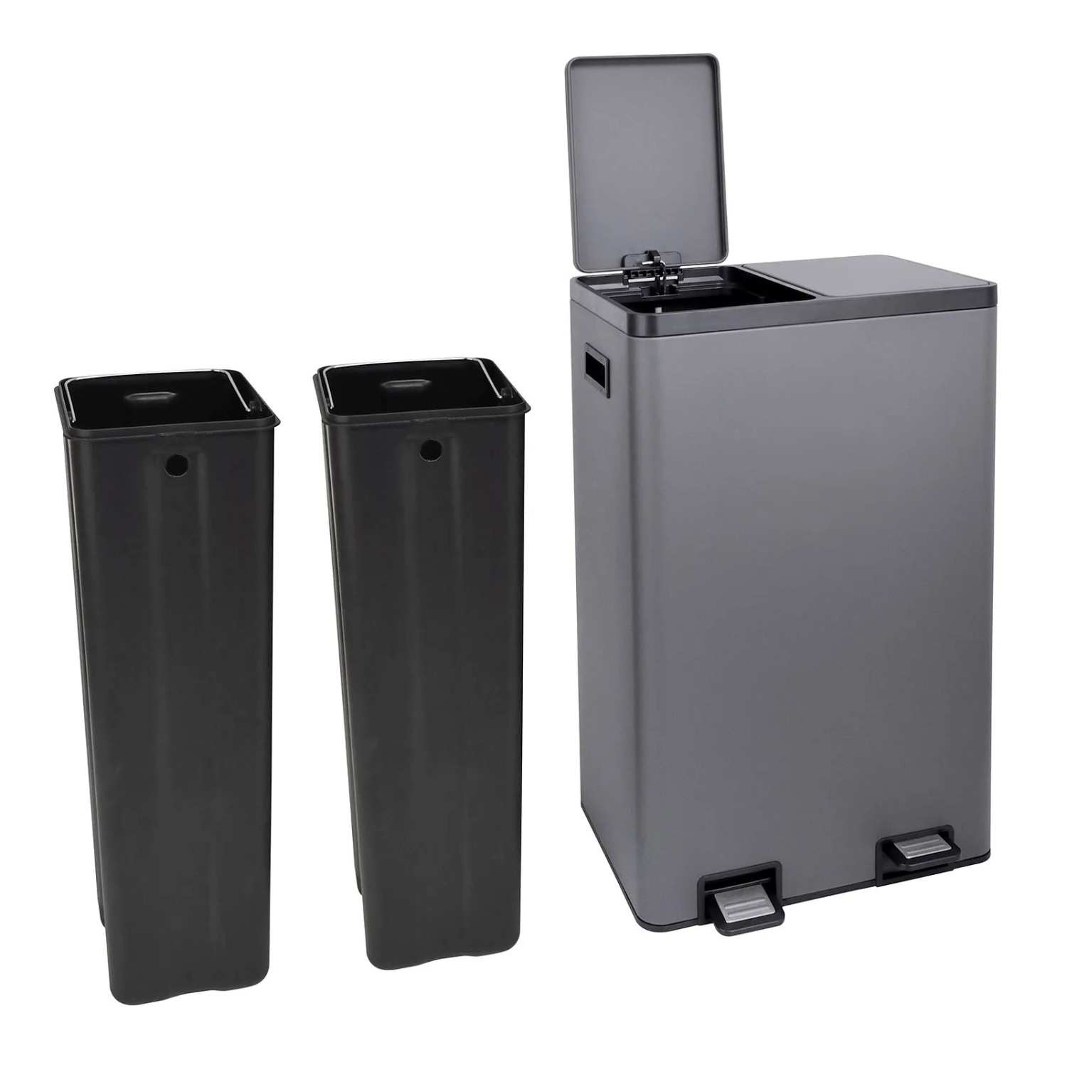 SVITA TMH2X30 Mülleimer 60L Mülltrennsystem 2 Fächer 2x30L Softclose Stahl Grau