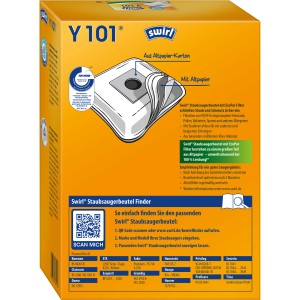 Swirl Y 101 EcoPor Staubsaugerbeutel, 4 Stück, für Staubsauger Zubehör.
