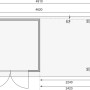 Grundriss Karibu Express Gartenhaus Speedy B Set mit Schleppdach, Maße und Türposition.