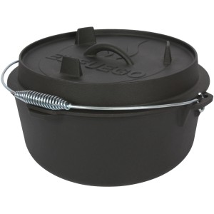 Schwarzer El Fuego Dutch Oven aus Gusseisen mit Deckel, 11,4 l, für Grillutensilien.