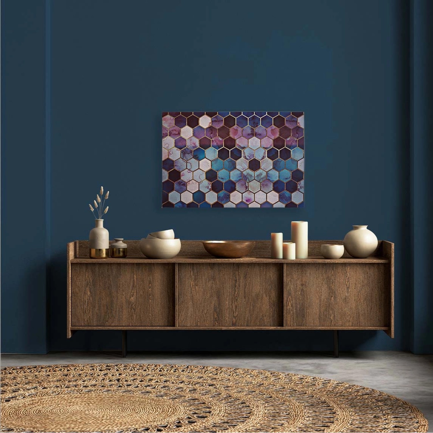 Bricoflor Leinwandbild In Aquarell Optik Wandbild In Lila Violett Deko Bild Mit Hexagon Design Wabenmuster Marmor In 90 