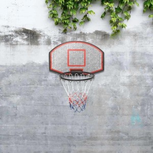 Schwarzer Basketballkorb von vidaXL (71x45x2 cm) an grauer Wand mit Efeu.