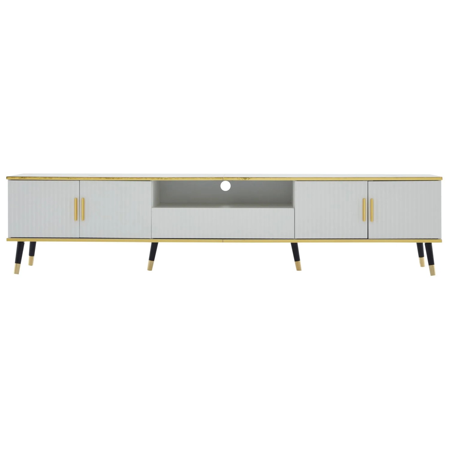 ModernLuxe TV Lowboard mit 4 Türen 1 Schublade Marmoroptik Spanplatte Weiß