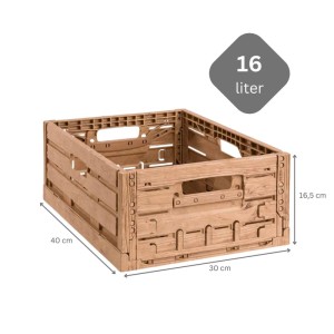 Braune PROREGAL Klappbox Active Lock im Holzdekor, 16,5x30x40cm, 16 Liter. Ideal zur Aufbewahrung und Ordnung.