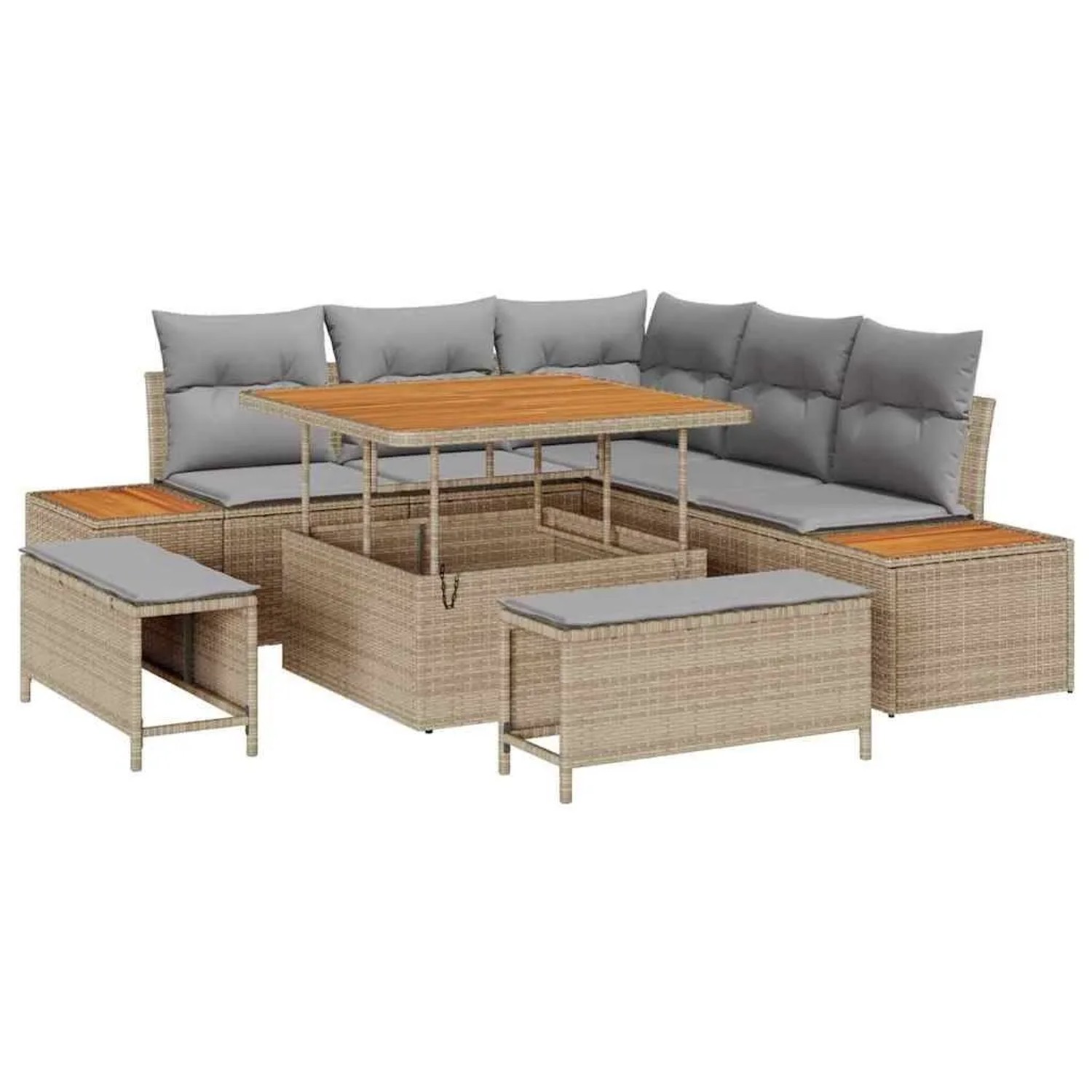 vidaXL Gartensofa-Set mit Kissen mit Speicher 8 Stk Beige Poly Rattan 33648 günstig online kaufen