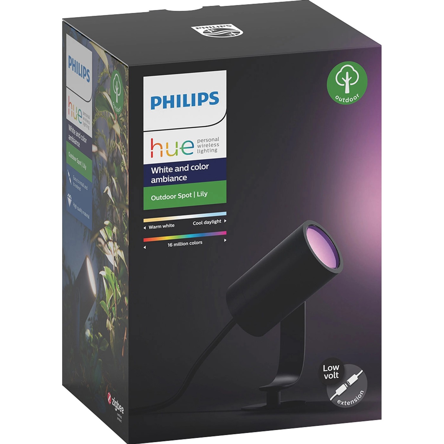 Philips Hue Lily LED-Spot, 1-flammig, schwarz, zur Erweiterung des Hue Systems für den Außenbereich.