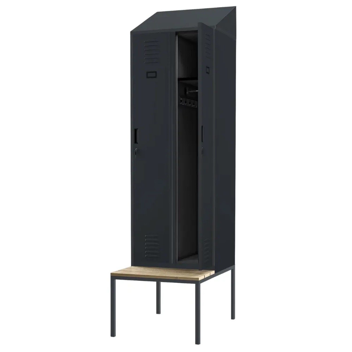 JAN NOWAK Umkleideschrank Spind mit Sitzbank KACPER 2 Abteile 229,5 x 60 x 85 cm Anthrazit