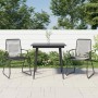 Schwarze 3-tlg. Garten-Essgruppe aus PVC-Rattan mit Tisch und zwei Stühlen.