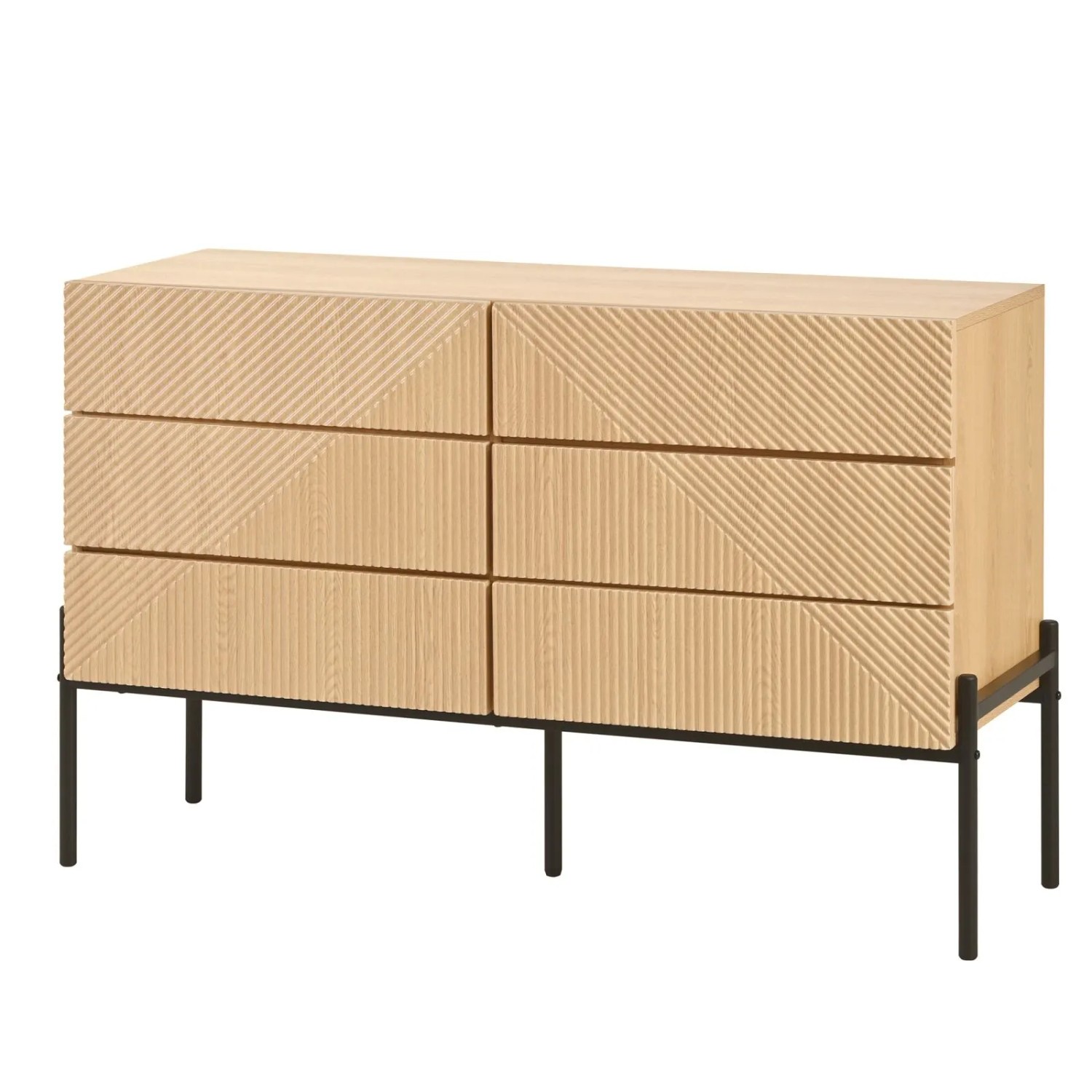 PXloue Sideboard Kommode mit 6 Schubladen 3D Front und Großer Ablagefläche in Holzoptik